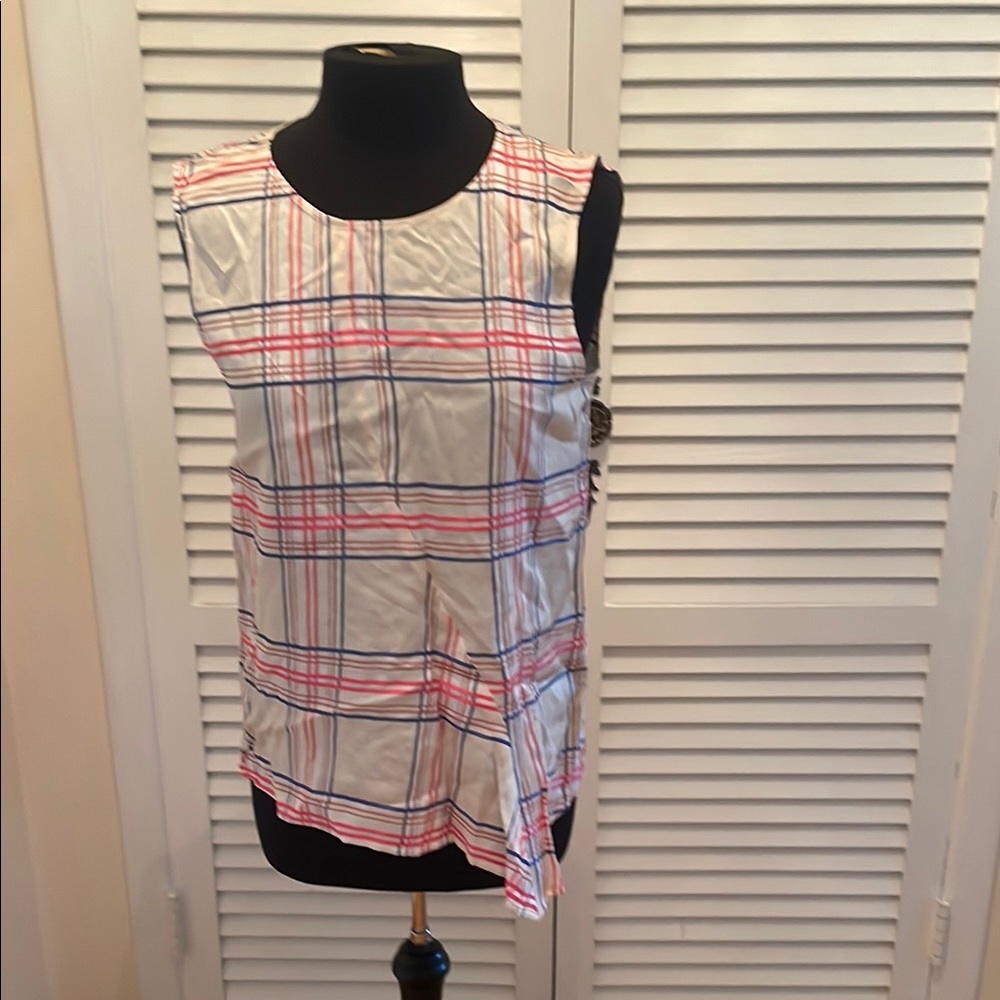 Scanlan Theodore Pink and Gray Asymmetrical Sleeveless Blouse
